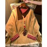Aiertu - Streetwear Reversible Vintage Jackets Y2k Aesthetic Plaid Patchwork Oversized Tops Women Harajuku Single Breasted Grunge Coats Aiertu