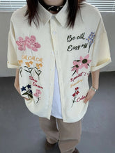 Aiertu - Harajuku Embroidery Floral Blouse Female Short Sleeve Oversize Summer Shirts for Women American Retro Button Up Cardigan Aiertu