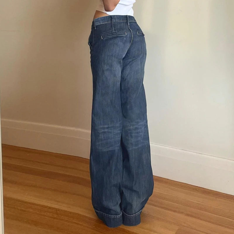 Aiertu - Y2K Women Basic Straight Jeans Vintage 2000s Fashion Casual Harajuku Denim Pants Streetwear Spring Outfits Ladies Aiertu