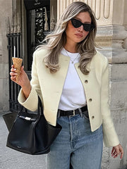 Aiertu - layered look inspo Casual Jackets Women Slim Round Neck Single Breasted Long Sleeves Coats Female Autumn Winter Fashion Solid Outwears Lady Aiertu