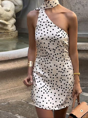 Aiertu Satin Polka Dot Asymmetrical Dress shopify