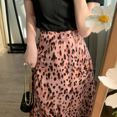 Aiertu - Pink Leopard Print Skirt Sweet Cool Cute Thin Mid-length A-line Skirt Spring/Summer Women Vintage Outerwear Clothing Aiertu