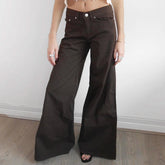 Aiertu - party look snspos Women Brown Retro Flare Jeans Loose Fit Casual Elegant Minimalist Lady Wide Leg Pants Fashion Streetwear Fall Outfits Aiertu