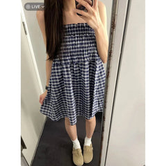 Aiertu - Vintage Plaid Mini Skirt Women Harajuku Aesthetic Patchwork Knee Length Skirts Summer Korean High Waist A Line Faldas New Aiertu