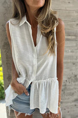 Aiertu -Casual Buttons Pleated Flounce Turndown Collar Blouses(3 Colors) aiertu