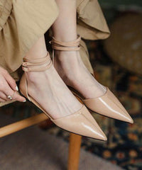 Aiertu Fashion Brown Cowhide Leather Walking Sandals Pointed Toe Buckle Strap Aiertu
