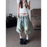 Aiertu Women Blue Denim Shorts Y2k Jeans Short Pants Harajuku Aesthetic Vintage High Waist Ripped Cowboy Shorts 2000s Trashy Clothes Aiertu