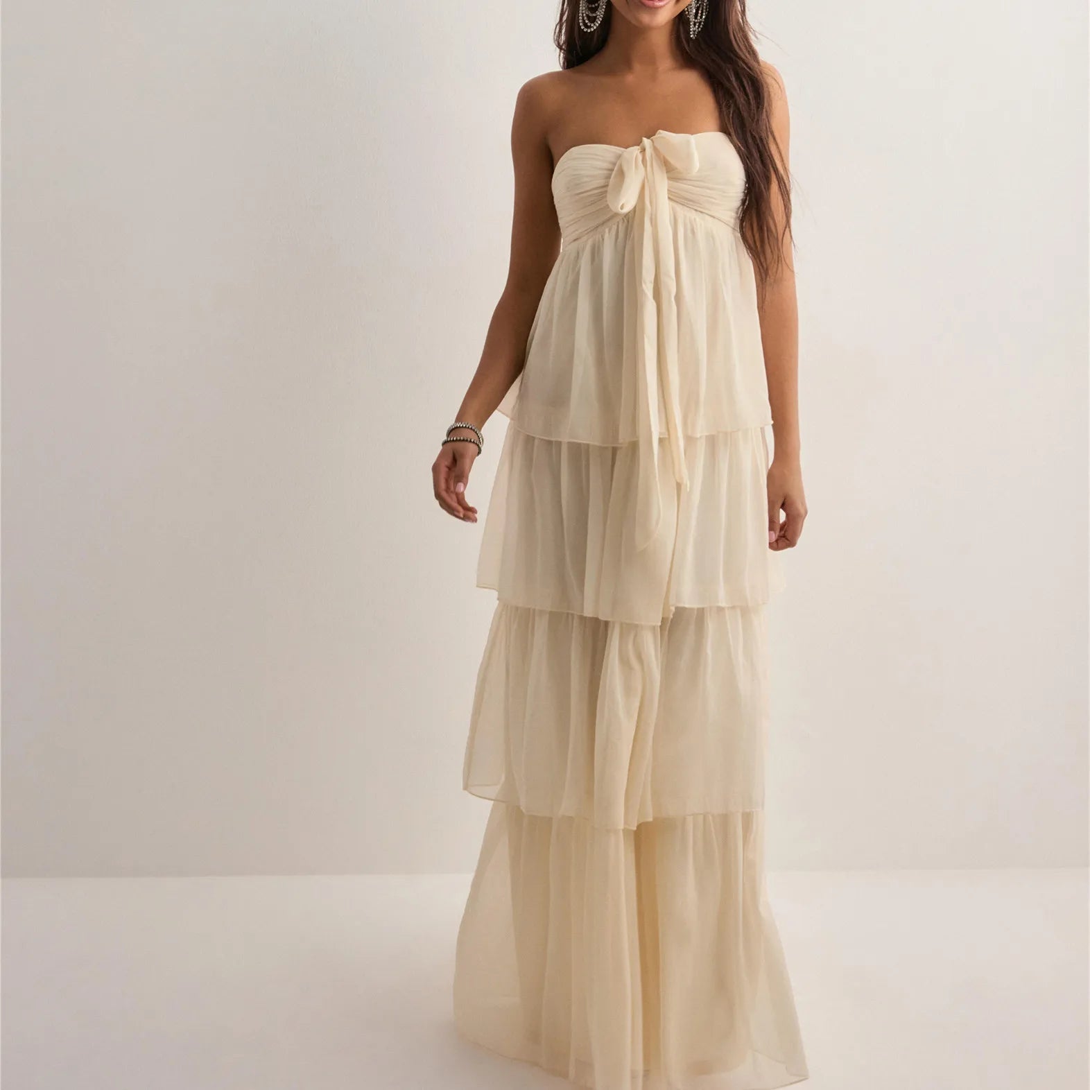 Aiertu - Women's Strapless Long Dress Fashion Sleeveless Tiered Hem Tube Dress Summer Beach Holiday Party Wedding Dress Aiertu