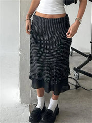Aiertu Patchwork Polka Dot Skirt Basic All-match Streetwear Layered Long Straight Skirt Y2K Casual Fashion Outfits Aiertu