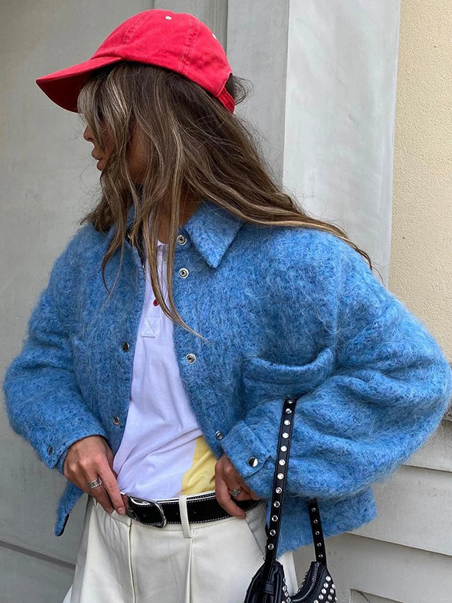 Aiertu - Pocket Solid Slim Short Jacket Women Autumn Single-breasted Long Sleeve Outerwear 2026 New Female Casual Fashion Cropped Jackets Aiertu