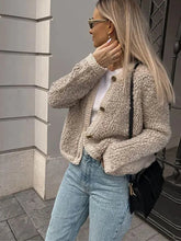 Aiertu - Elegant Lamb Wool Spliced Coats Women Casual O-neck Button Long Sleeve Female Jacket 2023 Autumn Winter Office Lady Commute Coat Aiertu