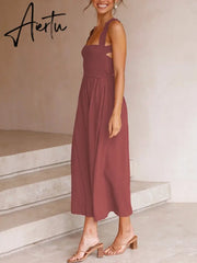 Backless Criss Cross Elastic Bust Somcking Orange Women A-line Elegant Maxi Dress Sundress Pockets Tank Solid Vestido Summer Aiertu