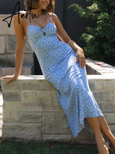 Backless Criss-cross Lace Up Halter Sleeveless Blue Summer Dress Sexy Maxi Elegant Party Beach Sleeveless Sundress Green Cotton Aiertu