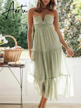 Backless Sexy Summer Dress for Women Off Shoulder Halter Long Dress Green V Neck Holiday Beach Sundress Party Boho Dress Aiertu