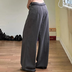Aiertu - Harajuku Stripe Patched Straight Leg Women Suit Pants Streetwear Basic Office Ladies Trousers Contrast Color Outfits Aiertu