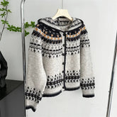 Aiertu - Vintage Tifael Island Hooded Cardigan Contrast Color Vintage Knitted Sweater Knitwear Coats Autumn/Winter Women Outerwear Aiertu