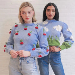Aiertu - hand-made cherry sweater women vintage crochet blue pullovers autumn winter streetwear casual oversized sweater 2026 Aiertu