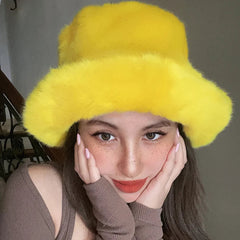 Aiertu - Winter 58-60cm XL Faux Fur Bucket Hat For Women Outdoor Warm Luxury Oversize Fisherman Hat Girl Trendy Party Long Fur Panama Cap Aiertu