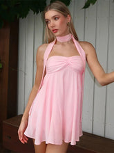 Aiertu - Pink Ruffle Tube Top Dress Womens Beach Party Sexy Off Shoulder Scarf Mini Dresses Ladies Vacation Backless A-Line Dress Aiertu