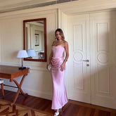 Aiertu - Winter Women Strapless Evening Dress 2025 Pink Maxi Corset Dress Elegant Long Satin Night Gala Party Dresses Aiertu