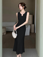Aiertu Style Lazy Wind Design V-Collar Vest Knitted Dress Women's Summer Temperament Slim And Slim Dress Aiertu