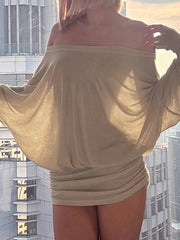 Aiertu - Women Elegant Transparent Mini Dress Chic Sexy Off-shoulder See Through Dresses for Ladies Summer Party Vintage Clothing Aiertu
