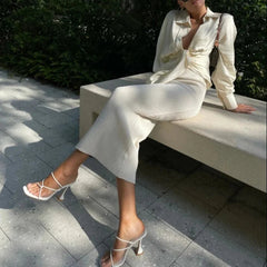 Aiertu - Summer Pumps Sexy high heels Slippers Sandals Shoes Women Thin High Heels Square Toe Sandal Lady Pump Shoes Mules white Aiertu