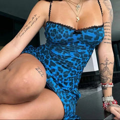 Aiertu Leopard Print Sleeveless Slit Mini Short Dresses Sexy Party Vacation Beach Fashion Summer Y2K Streetwear Casual Clothes Aiertu
