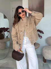 Aiertu - Women's Denim Two Pieces Set Pant Sets Long Sleeve Jacket Sets Elegant Women's Suits High Waist Trousers Outfit Streetwear Aiertu