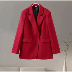 Aiertu - Loose Solid Blazer Coats Women Casual Lapel Long Sleeve Single Button Pockets Jacket 2026 Autumn New Office Lady Tops Streetwear Aiertu