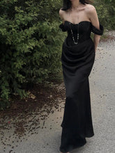 Aiertu - Formal Black Stitch Lace Satin Party Gown Women Maxi Boned Corset Sweetheart Mermaid Evening Dress Sexy Retro Clothes Aiertu