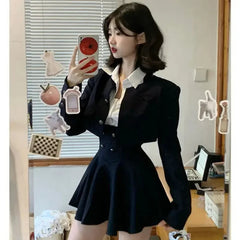 Aiertu spring birthday outfit Preppy Style Vintage Fashion Suit Woman White Shirt + Short Coat High Waist Slim Y2k Mini Dress Japanese Elegant Set 2025 Chic Aiertu