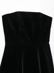 Aiertu Women Fashion Black Backless Zipper Pleated Mini Dress Vintage Strapless Slash Neck Female Chic Lady Dresses Aiertu