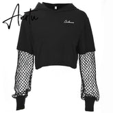 Black Crop Top Sweatshirt Long Sleeve Women Hoodies Hooded Streetwear Harajuku Hoodie Kpop Hoody Aiertu
