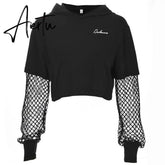 Black Crop Top Sweatshirt Long Sleeve Women Hoodies Hooded Streetwear Harajuku Hoodie Kpop Hoody Aiertu
