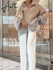 Black Friday Elegant Sequin Sweater Women Fashion Lurex Long Sleeve Loose Female Zipper Knit Cardigan 2023 Autumn Streetwear Lady Coat Aiertu