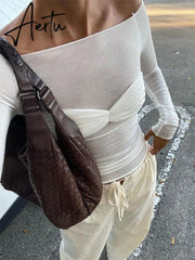 Black Friday Mesh Sheer Off-Shoulder Top Shirt For Women New Long Sleeve See-Through Lace Knit Pullover Tops Summer Mesh Top Tee Shirt Aiertu