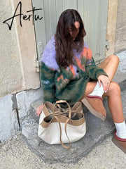 Black Friday Paint Tie Dyed Women's Cardigan Sweater Autumn V-neck Single Breasted Female Sweaters Winter Fashion Lady Outwear Aiertu