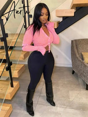 Black Friday Summer Outfits Clothes Streetwear Crop Top Pink Shirts For Women Long Sleeve Buttons Knitted T Shirts Crop Tops Women Aiertu