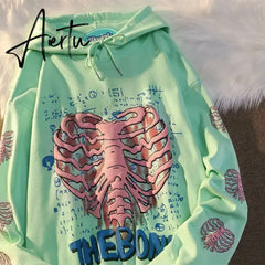 Black Friday Y2K Pink Skeleton Hoodies Women Autumn Streetwear pullover Goth Sweatshirts Harajuku Grunge Oversized Winter Hoodies Female Aiertu