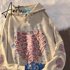 Black Friday Y2K Pink Skeleton Hoodies Women Autumn Streetwear pullover Goth Sweatshirts Harajuku Grunge Oversized Winter Hoodies Female Aiertu