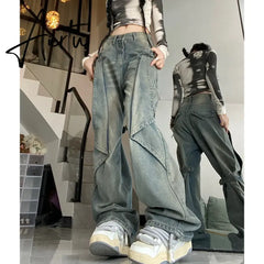 Blue Women Jeans Vintage High Waist Chic American Fashion Y2K Streetwear Wide Leg Jean Female Trouser NEW Baggy Denim Pants Aiertu