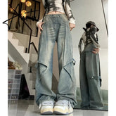 Blue Women Jeans Vintage High Waist Chic American Fashion Y2K Streetwear Wide Leg Jean Female Trouser NEW Baggy Denim Pants Aiertu
