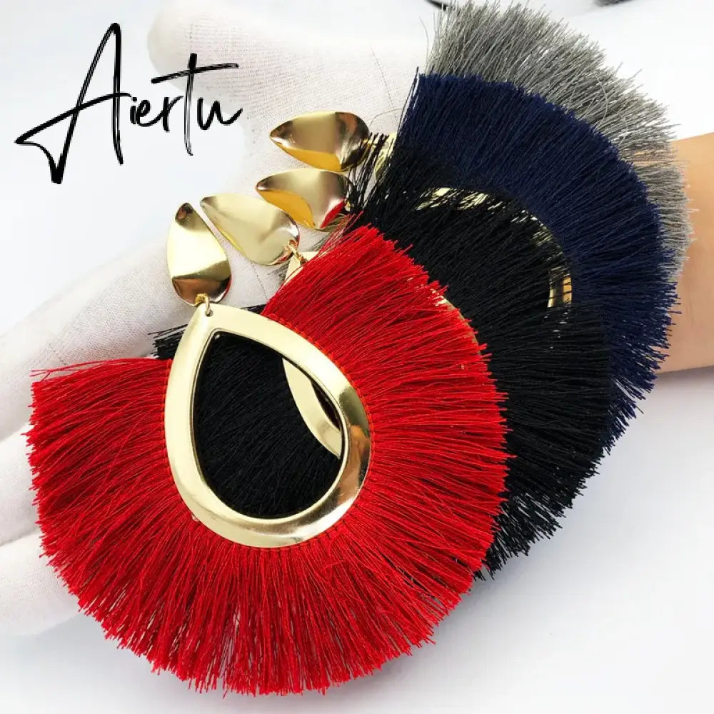 Boho Waterdrop Shaped Tassel Earrings for Women Big Dangle Statement Earrings Party Jewelry Bijoux Boucles D Oreille Femme Aiertu