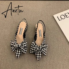 Aiertu Bow Sandals Women Summer Pointed Low Heel Sandals Women Fashion Baotou Thin Strap Sandals High Heels Sandalias De Mujer HOT NOW Aiertu