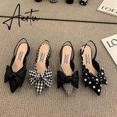 Aiertu Bow Sandals Women Summer Pointed Low Heel Sandals Women Fashion Baotou Thin Strap Sandals High Heels Sandalias De Mujer HOT NOW Aiertu