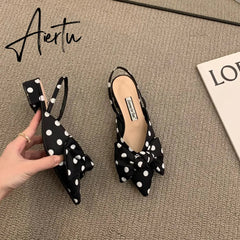 Aiertu Bow Sandals Women Summer Pointed Low Heel Sandals Women Fashion Baotou Thin Strap Sandals High Heels Sandalias De Mujer HOT NOW Aiertu