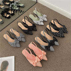 Aiertu Bow Sandals Women Summer Pointed Low Heel Sandals Women Fashion Baotou Thin Strap Sandals High Heels Sandalias De Mujer HOT NOW Aiertu