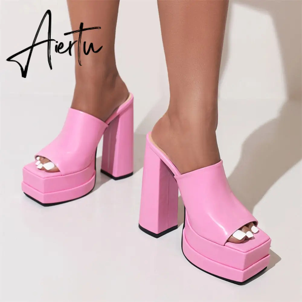 Brand Design Summer Platform Women's Slipper Mules Shoes Sandals Great Quality Fashion Walking Comfy Woman Sandals Aiertu