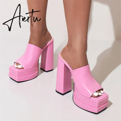 Brand Design Summer Platform Women's Slipper Mules Shoes Sandals Great Quality Fashion Walking Comfy Woman Sandals Aiertu